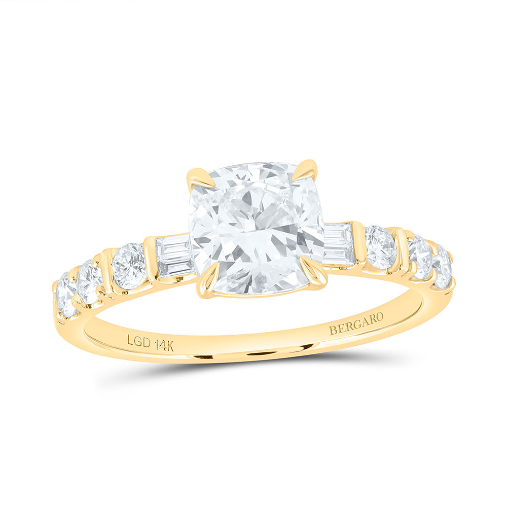 14K Yellow Or White Gold 1 7/8 Cttw Lab Grown Diamond 1 1/2 Cttw Center Cushion Engagement Ring