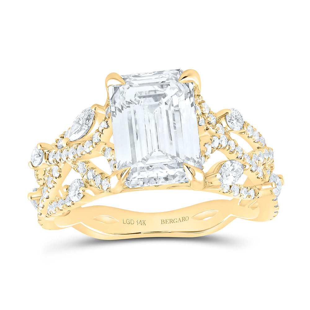 14K Yellow Or White Gold 3 7/8 Cttw Lab Grown Diamond 3 Cttw Center Emerald Engagement Ring