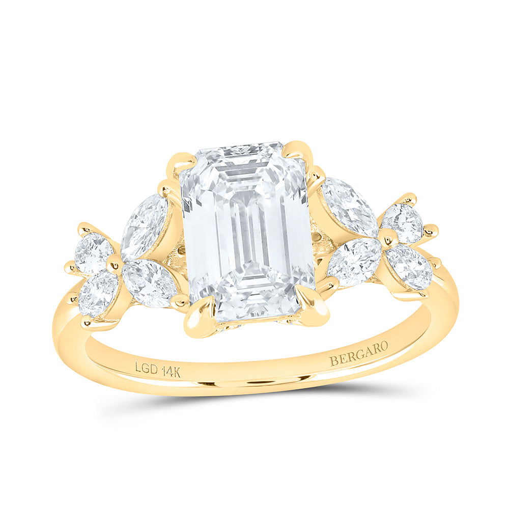 14K Yellow Or White Gold 2 5/8 Cttw Lab Grown Diamond 2 Cttw Center Emerald Engagement Ring