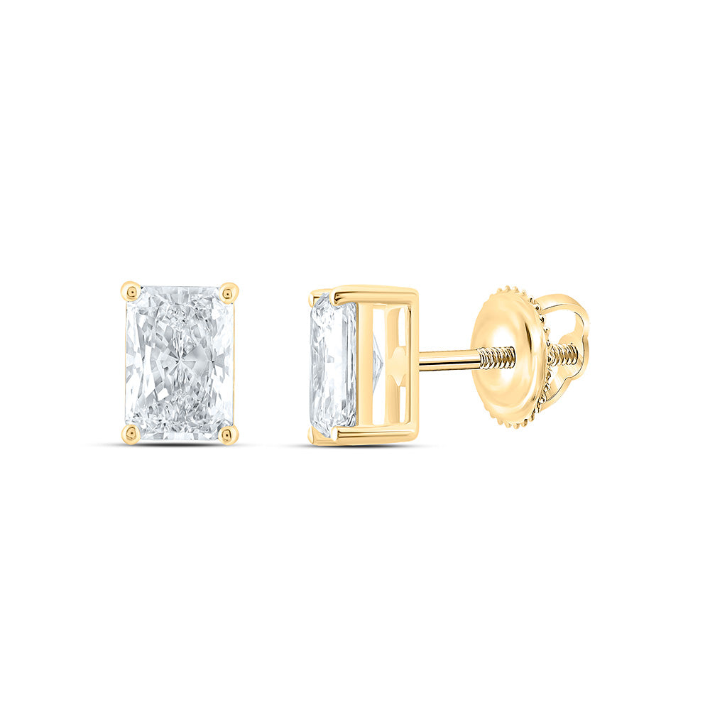 14K Yellow Gold 2 Cttw Lab Grown Diamond Radiant Solitaire Earring