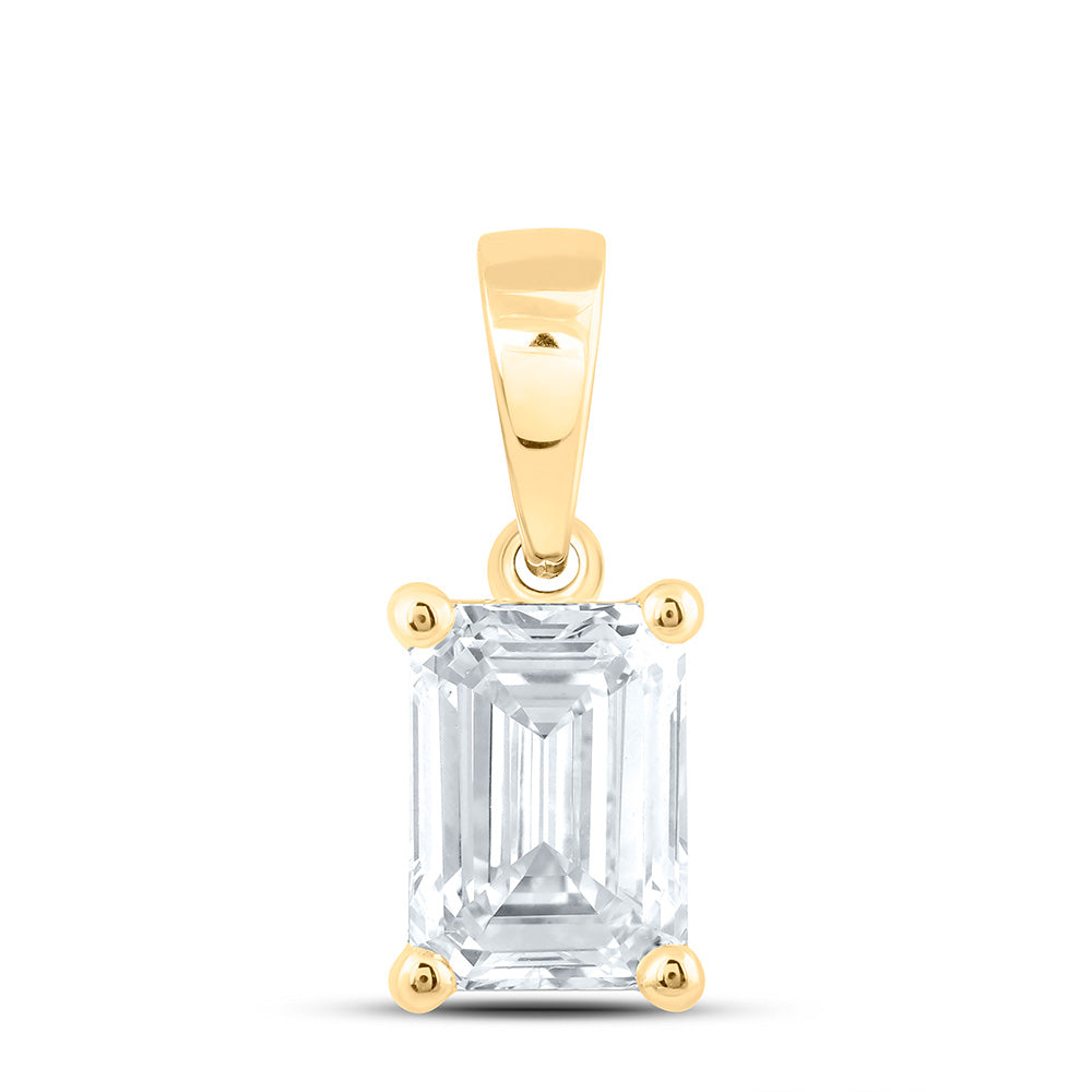 14K Yellow Or White Gold Lab Grown Diamond Emerald Solitaire Pendant