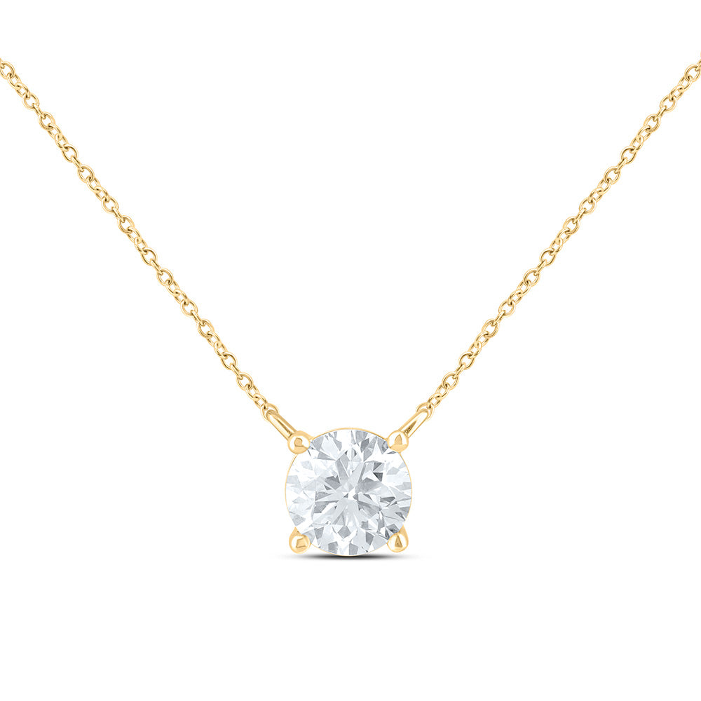 14K Yellow Or White Gold 1/2 Cttw Lab Grown Diamond Fashion Round Solitaire Necklace (18 Inch)