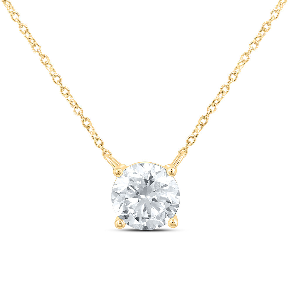 14K Yellow Or White Gold 1 1/2 Cttw Lab Grown Diamond Fashion Round Solitaire Necklace (18 Inch)