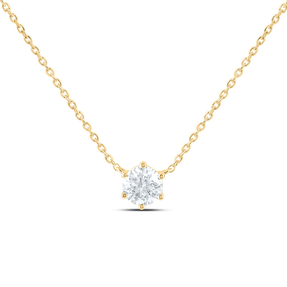 14K Yellow Or White Gold 1/2 Cttw Lab Grown Diamond Fashion Round Solitaire Necklace (18 Inch)