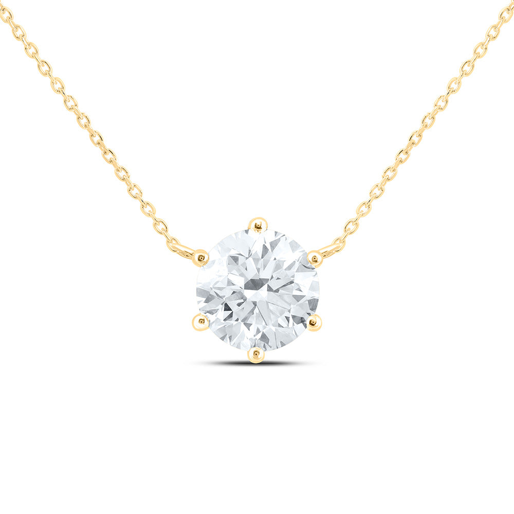 14K Yellow Or White Gold 1 Cttw Lab Grown Diamond Fashion Round Solitaire Necklace (18 Inch)