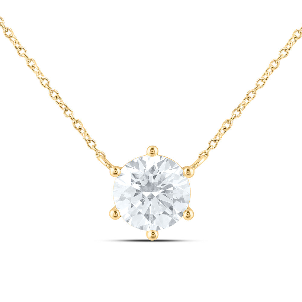 14K Yellow Or White Gold 1 1/2 Cttw Lab Grown Diamond Fashion Round Solitaire Necklace (18 Inch)
