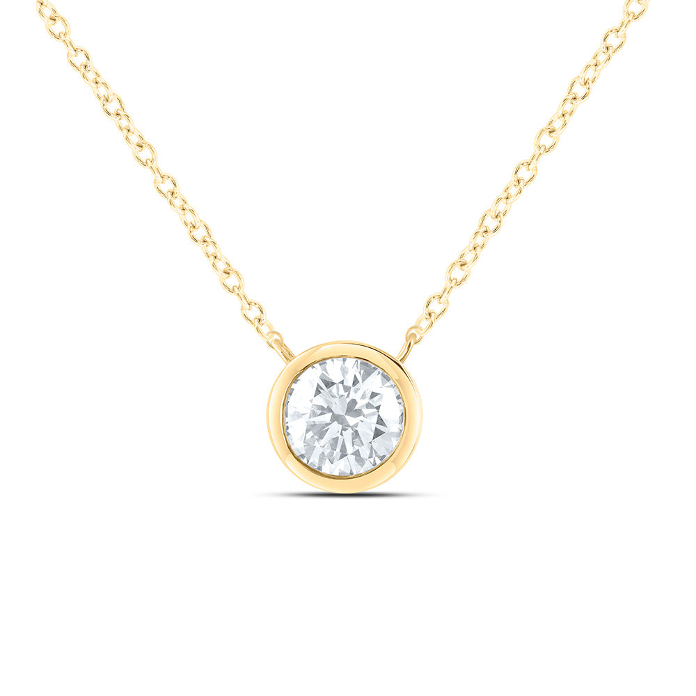 14K Yellow Or White Gold 1/4 Cttw Lab Grown Diamond Fashion Round Bezel Solitaire Necklace (18 Inch)