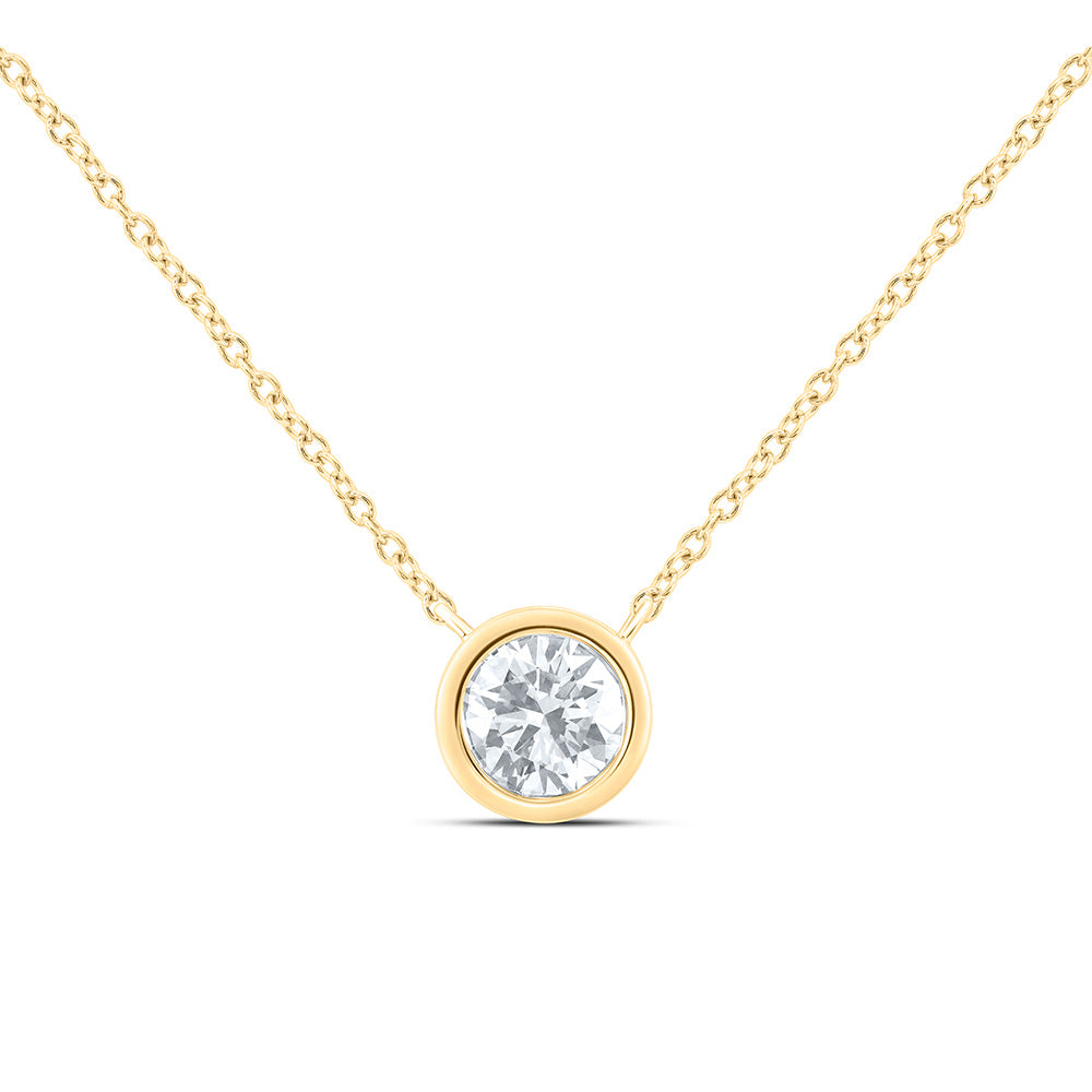 14K Yellow Or White Gold 1 Cttw Lab Grown Diamond Fashion Round Bezel Solitaire Necklace (18 Inch)