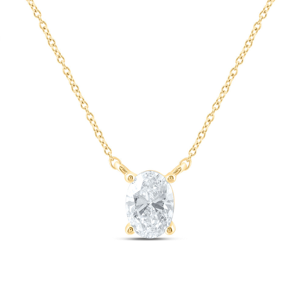 14K Yellow Or White Gold 1 1/2 Cttw Lab Grown Diamond Fashion Oval Solitaire Necklace (18 Inch)