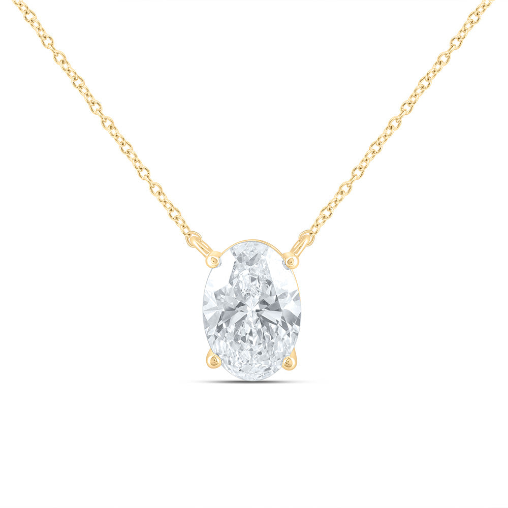 14K Yellow Or White Gold 2 Cttw Lab Grown Diamond Fashion Oval Solitaire Necklace (18 Inch)