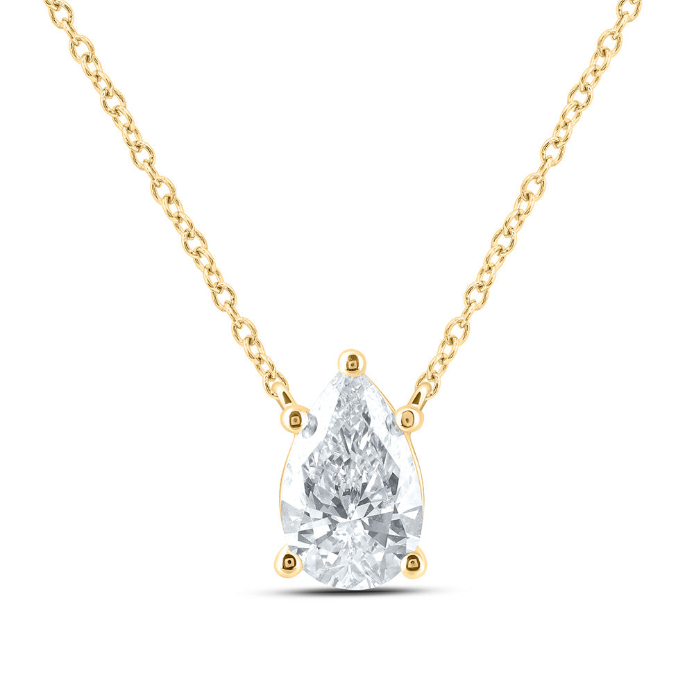 14K Yellow Or White Gold Lab Grown Diamond Fashion Pear Solitaire Necklace (18 Inch)
