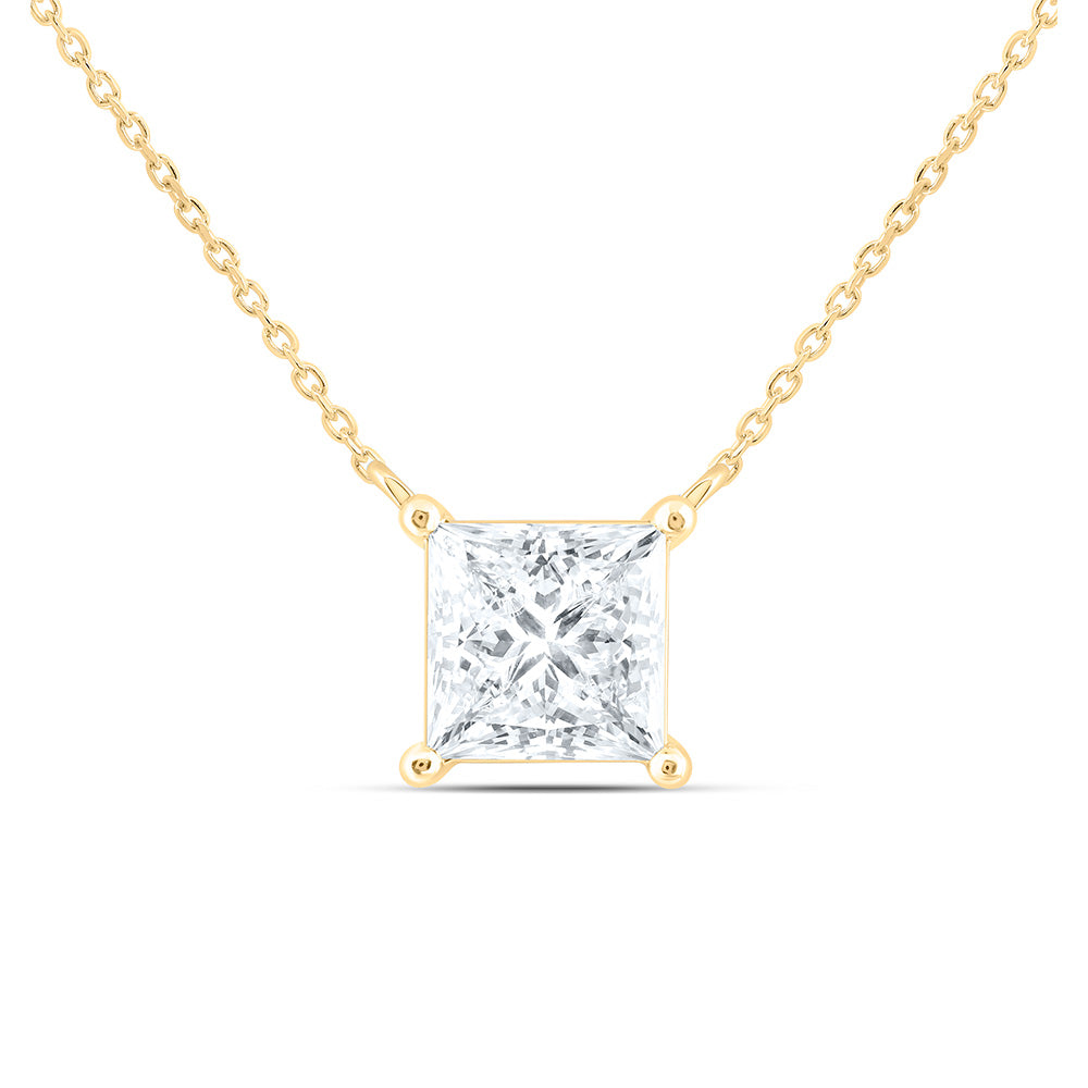 14K Yellow Or White Gold 3/4 Cttw Lab Grown Diamond Fashion Princess Solitaire Necklace (18 Inch)