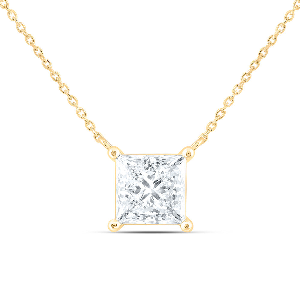 14K Yellow Or White Gold 1 1/2 Cttw Lab Grown Diamond Fashion Princess Solitaire Necklace (18 Inch)