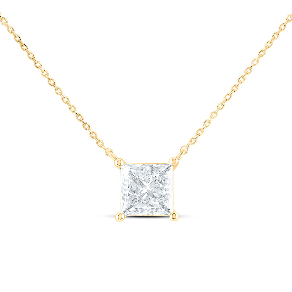 14K Yellow Or White Gold 2 Cttw Lab Grown Diamond Fashion Princess Solitaire Necklace (18 Inch)