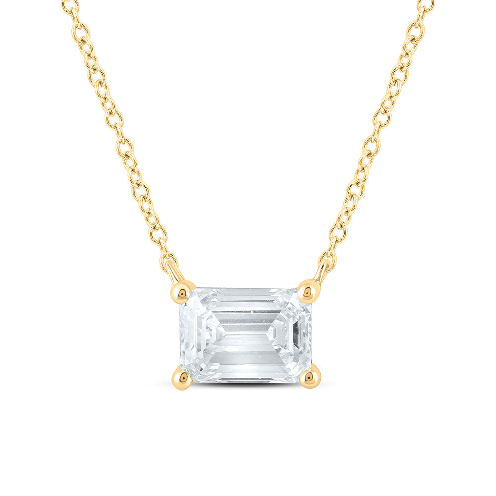 14K Yellow Or White Gold Lab Grown Diamond Fashion Emerald Solitaire Necklace (18 Inch)