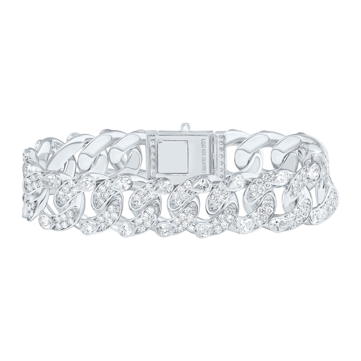 Sterling Silver 19 Cttw Lab Grown Diamond 16Mm Cuban Mens Bracelet (8 Inch)