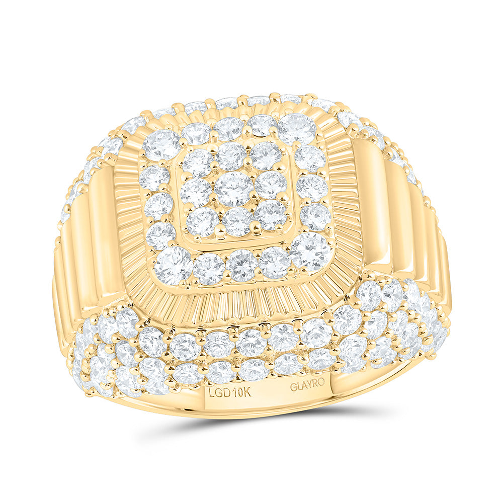 10K Yellow Gold 4 Cttw Lab Grown Diamond Cushion Mens Ring
