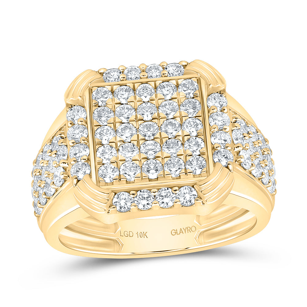 10K Yellow Gold 2 Cttw Lab Grown Diamond Cushion Mens Ring