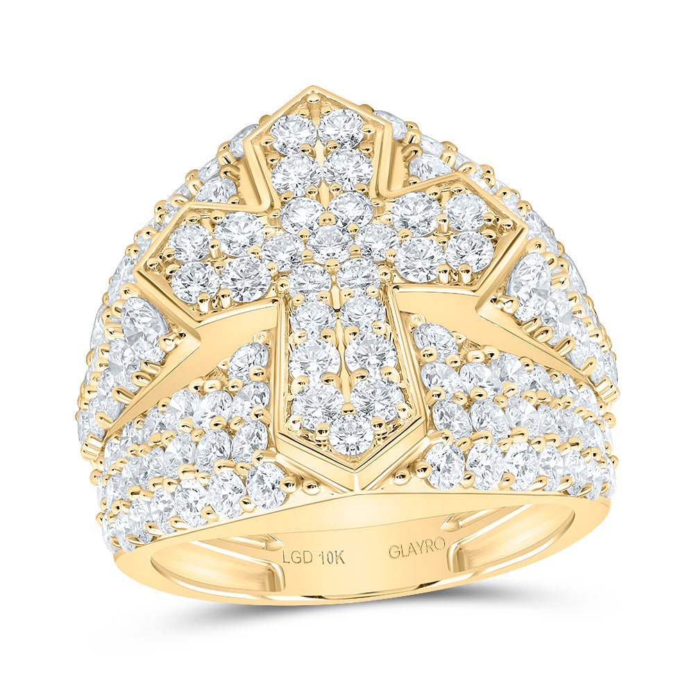 10K Yellow Gold 4 7/8 Cttw Lab Grown Diamond Cross Mens Ring