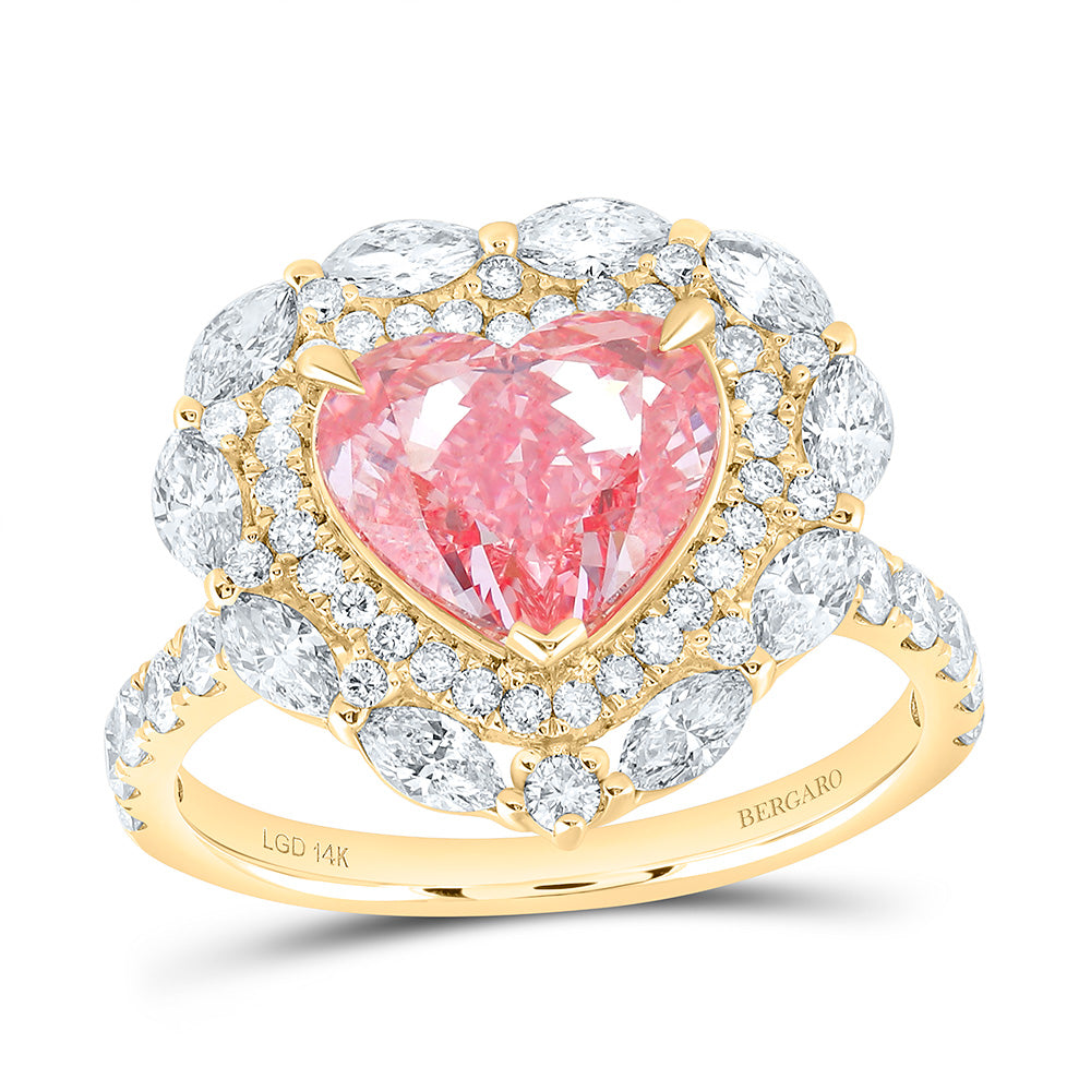 14K Yellow Or White Gold 4 1/3 Cttw Lab Grown Diamond 3 Cttw Center Heart Pink Diamond Fashion Engagement Ring