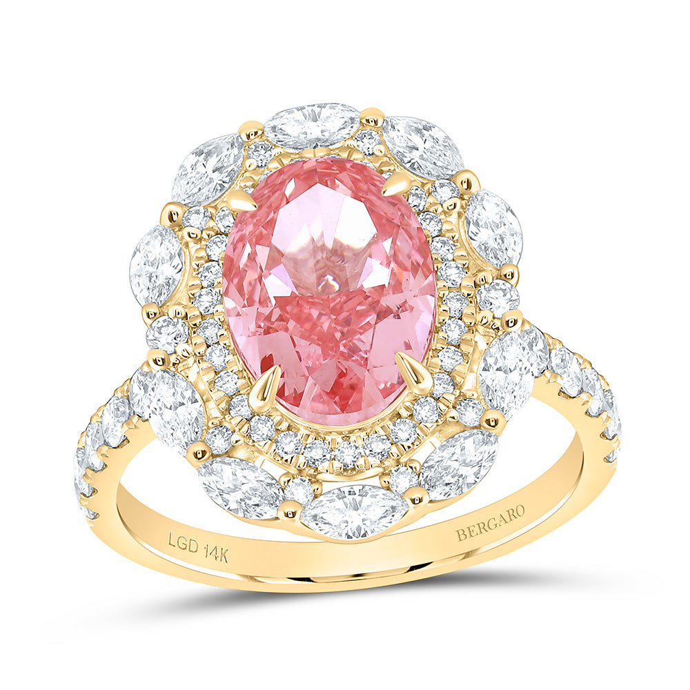 14K Yellow Or White Gold 4 1/3 Cttw Lab Grown Diamond 3 Cttw Center Oval Pink Diamond Fashion Engagement Ring