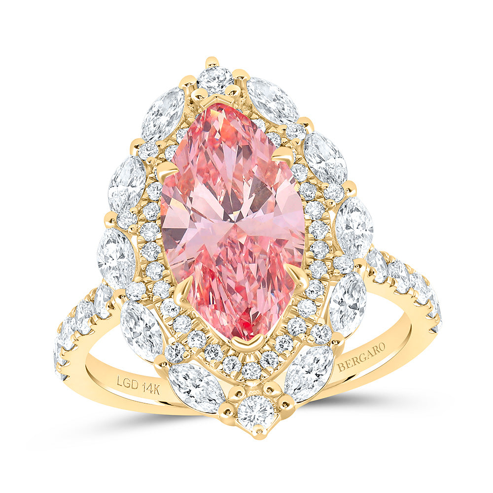 14K Yellow Or White Gold 4 3/8 Cttw Lab Grown Diamond 3 Cttw Center Marquise Pink Diamond Fashion Engagement Ring