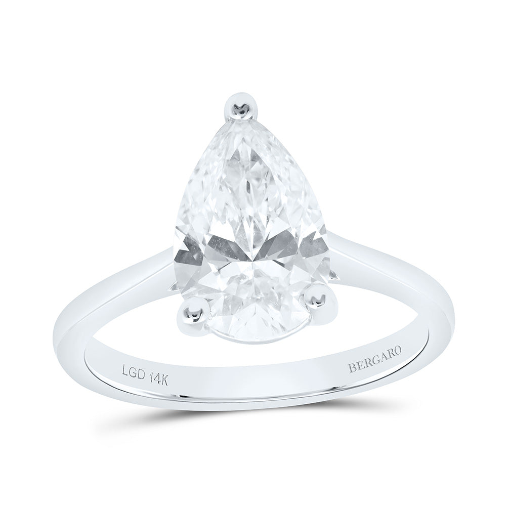 14K Yellow Or White Gold 2 1/2 Cttw Lab Grown Diamond Pear Solitaire Ring