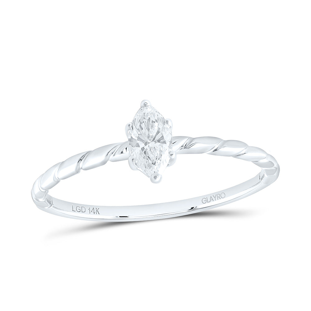 14K Yellow Or White Gold 1/4 Cttw Lab Grown Diamond Marquise Solitaire Ring