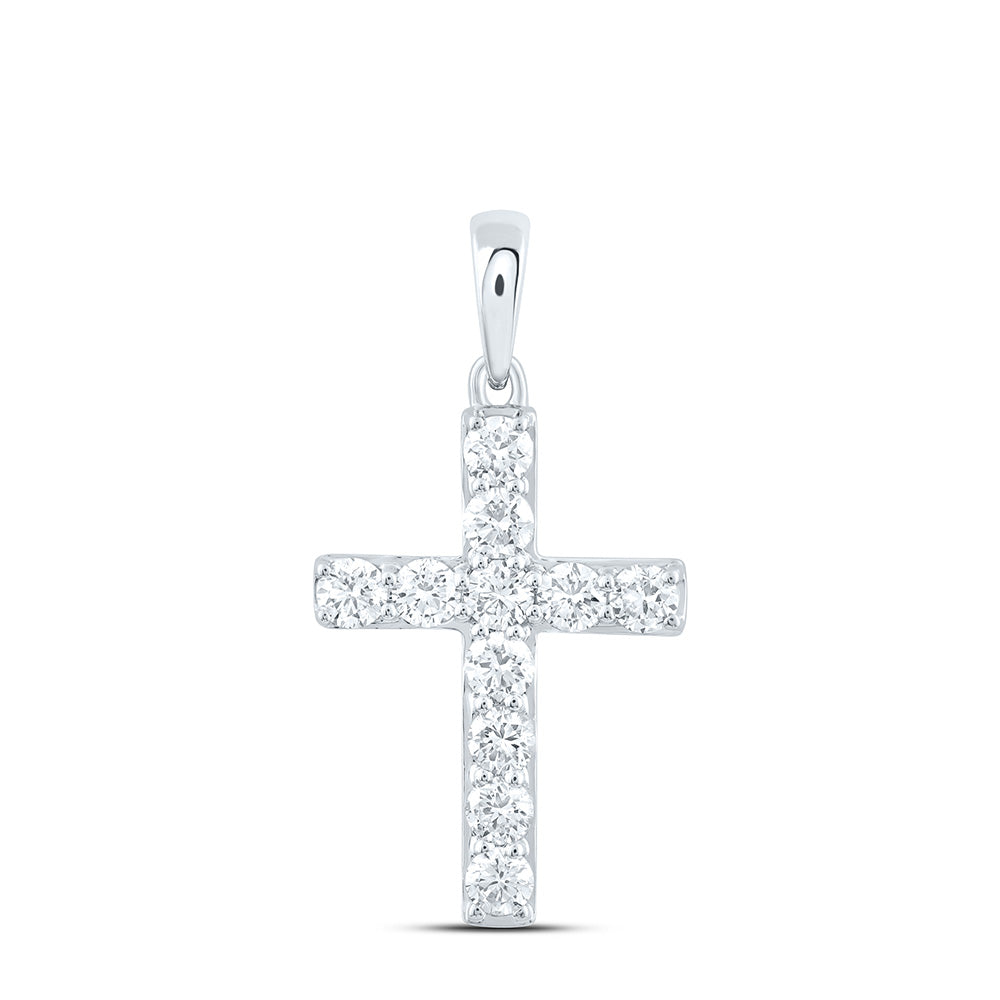 14K Yellow Or White Gold 3/4 Cttw Lab Grown Diamond Fashion Cross Pendant