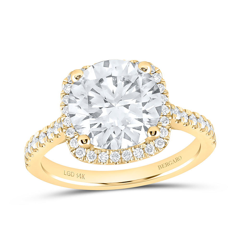 14K Yellow Or White Gold 4 1/2 Cttw Lab Grown Diamond 4 Cttw Center Round Cushion Engagement Ring