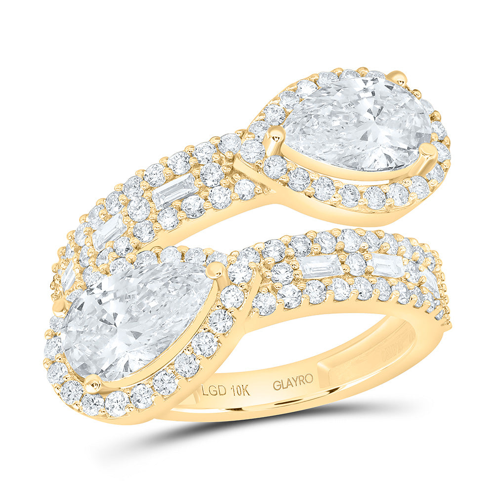 10K Yellow Or White Gold 3 1/5 Cttw Lab Grown Diamond 1 Cttw Center Pear Fashion Cuff Ring