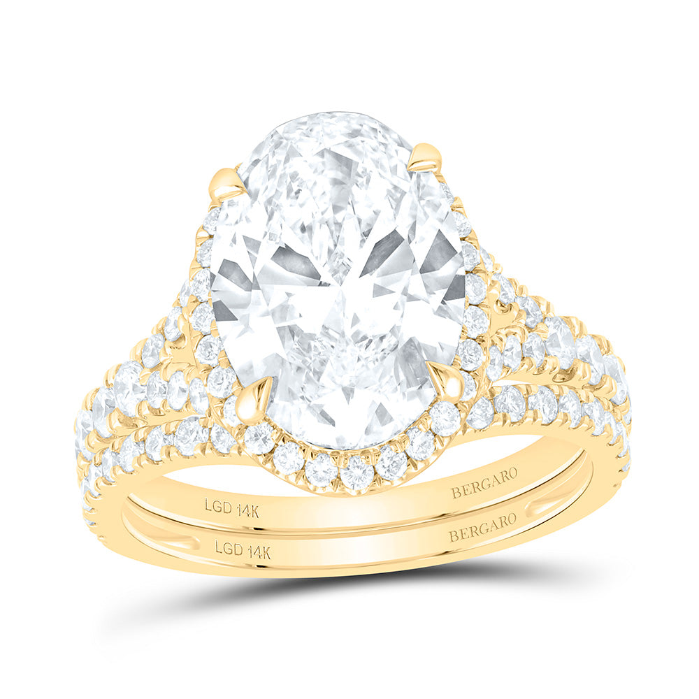 14K Yellow Gold 5 Cttw Lab Grown Diamond 4 Cttw Center Oval Single Halo Bridal Set