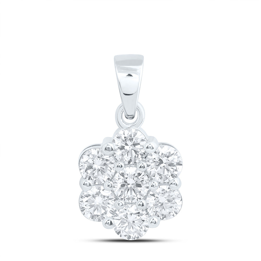 10K Yellow Or White Gold 1 Cttw Lab Grown Diamond Fashion Flower Pendant
