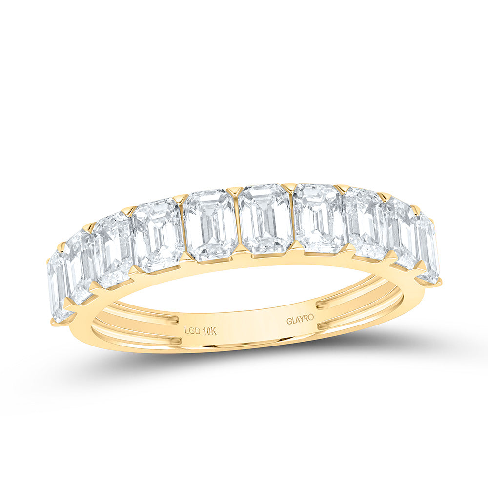 10K Yellow Gold 3 Cttw Lab Grown Diamond Emerald Mens Band