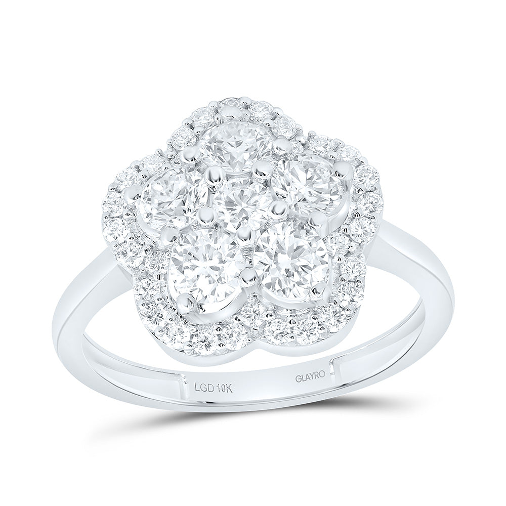 10K Yellow Or White Gold 1 1/3 Cttw Lab Grown Diamond Fashion Flower Ring