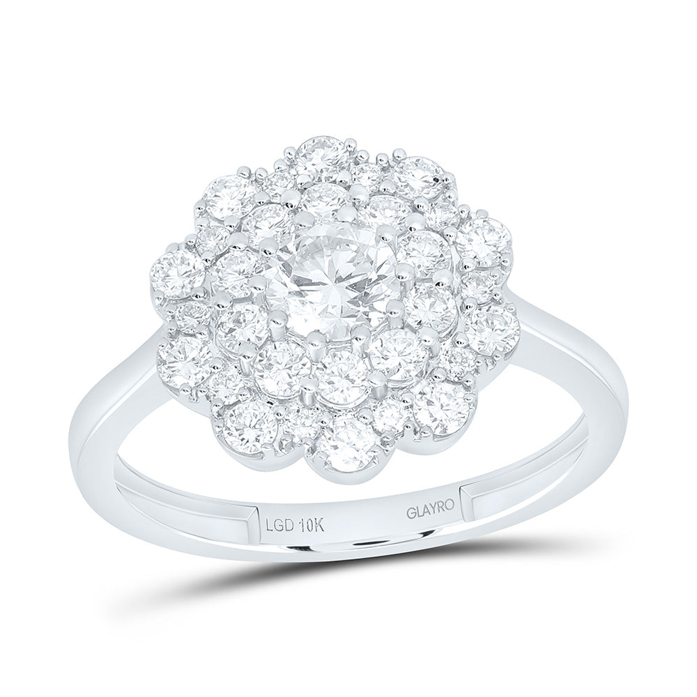 10K Yellow Or White Gold 1 Cttw Lab Grown Diamond 3/8 Cttw Center Round Fashion Flower Ring