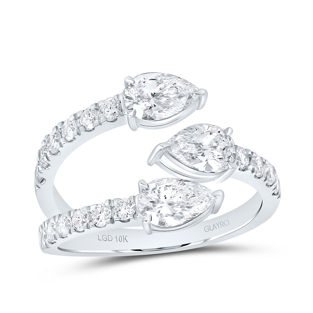 10K Yellow Or White Gold 1 3/4 Cttw Lab Grown Diamond Fashion Pear Cuff Ring