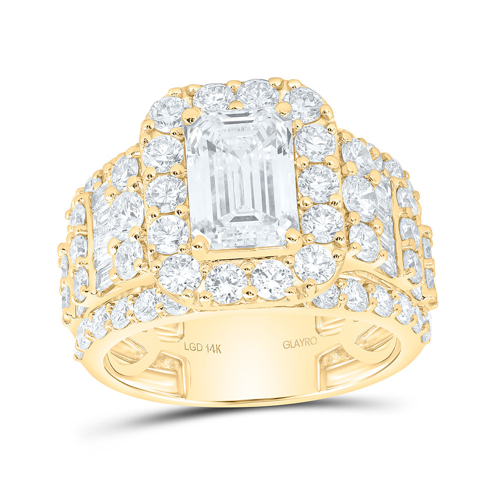 14K Yellow Or White Gold 4 7/8 Cttw Lab Grown Diamond 2 Cttw Center Emerald Single Halo Engagement Ring
