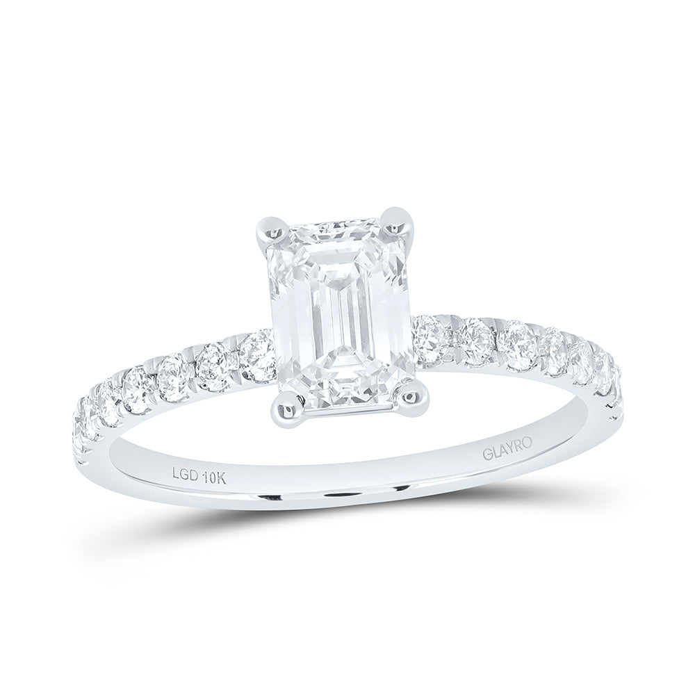 10K Yellow Or White Gold 1 3/8 Cttw Lab Grown Diamond 1 Cttw Center Emerald Engagement Ring