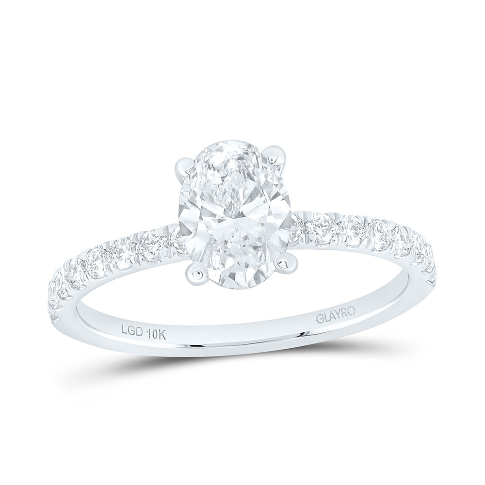 10K Yellow Or White Gold 1 3/8 Cttw Lab Grown Diamond 1 Cttw Center Oval Engagement Ring