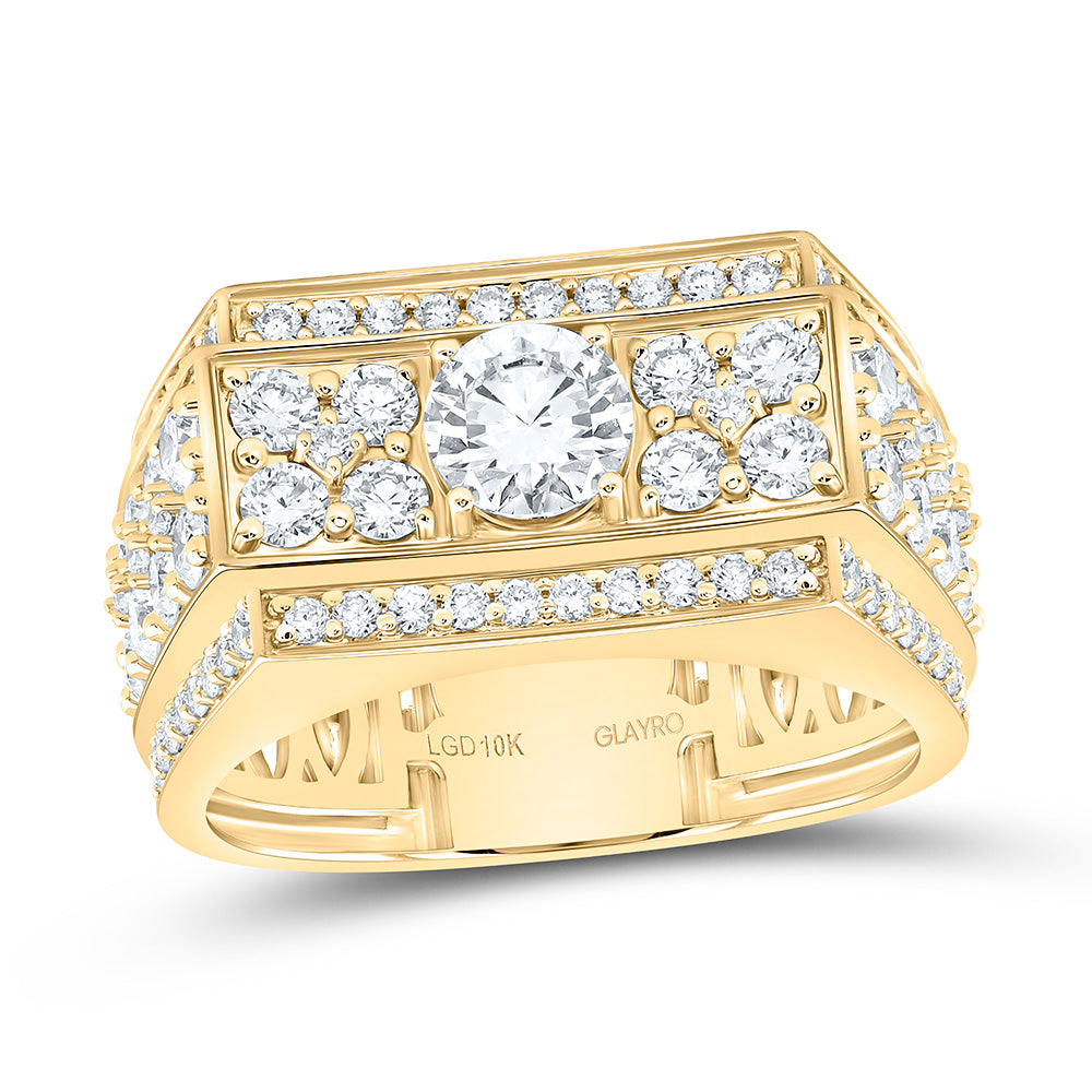 10K Yellow Gold 2 1/2 Cttw Lab Grown Diamond 5/8 Cttw Center Round Mens Band