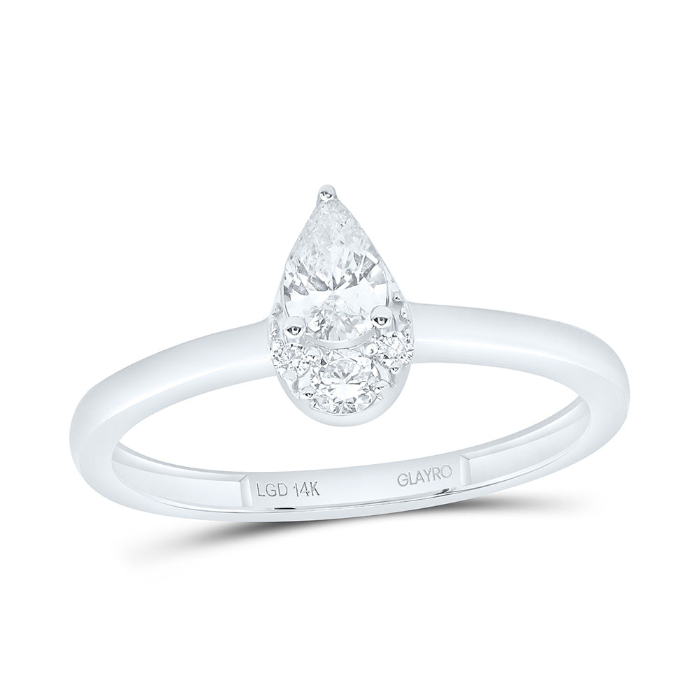 10K Yellow Or White Gold 1/3 Cttw Lab Grown Diamond 1/4 Cttw Center Pear Fashion Ring
