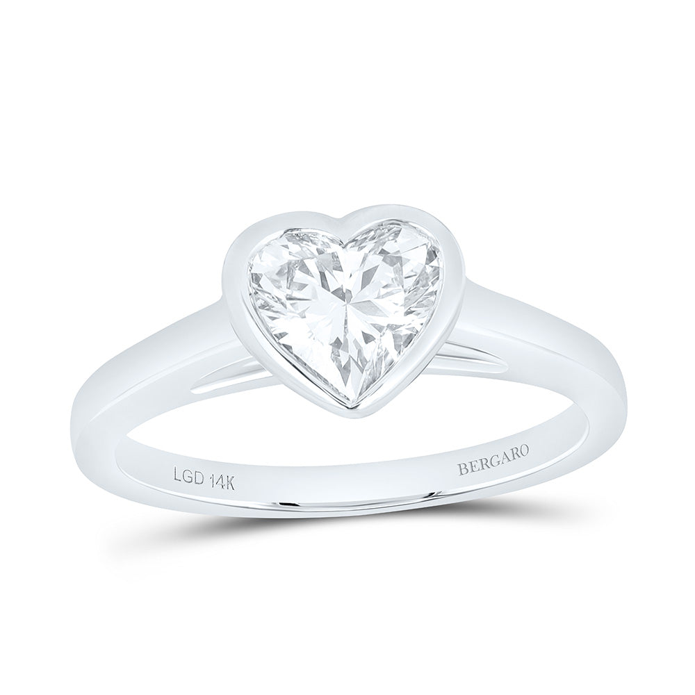 14K Yellow Or White Gold 1 Cttw Lab Grown Diamond Heart Bezel Solitaire Ring