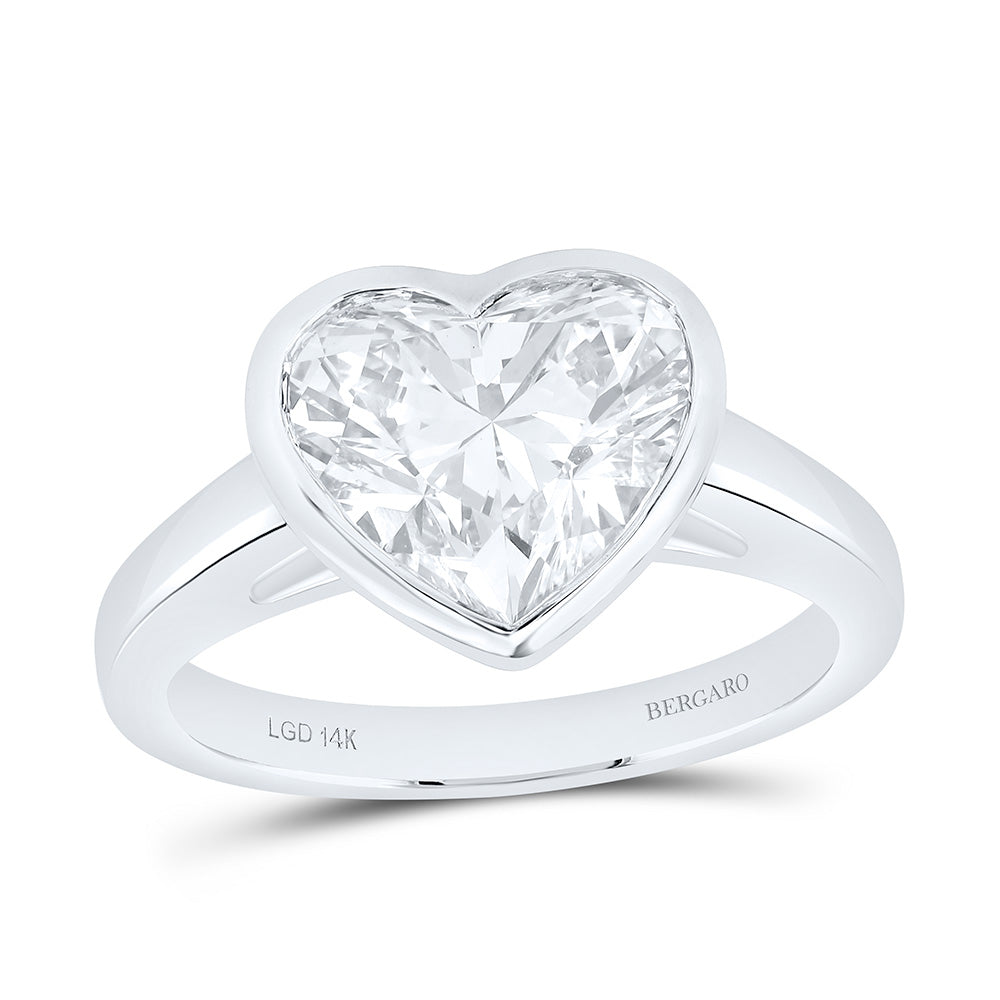14K Yellow Or White Gold 3 Cttw Lab Grown Diamond Heart Bezel Solitaire Ring