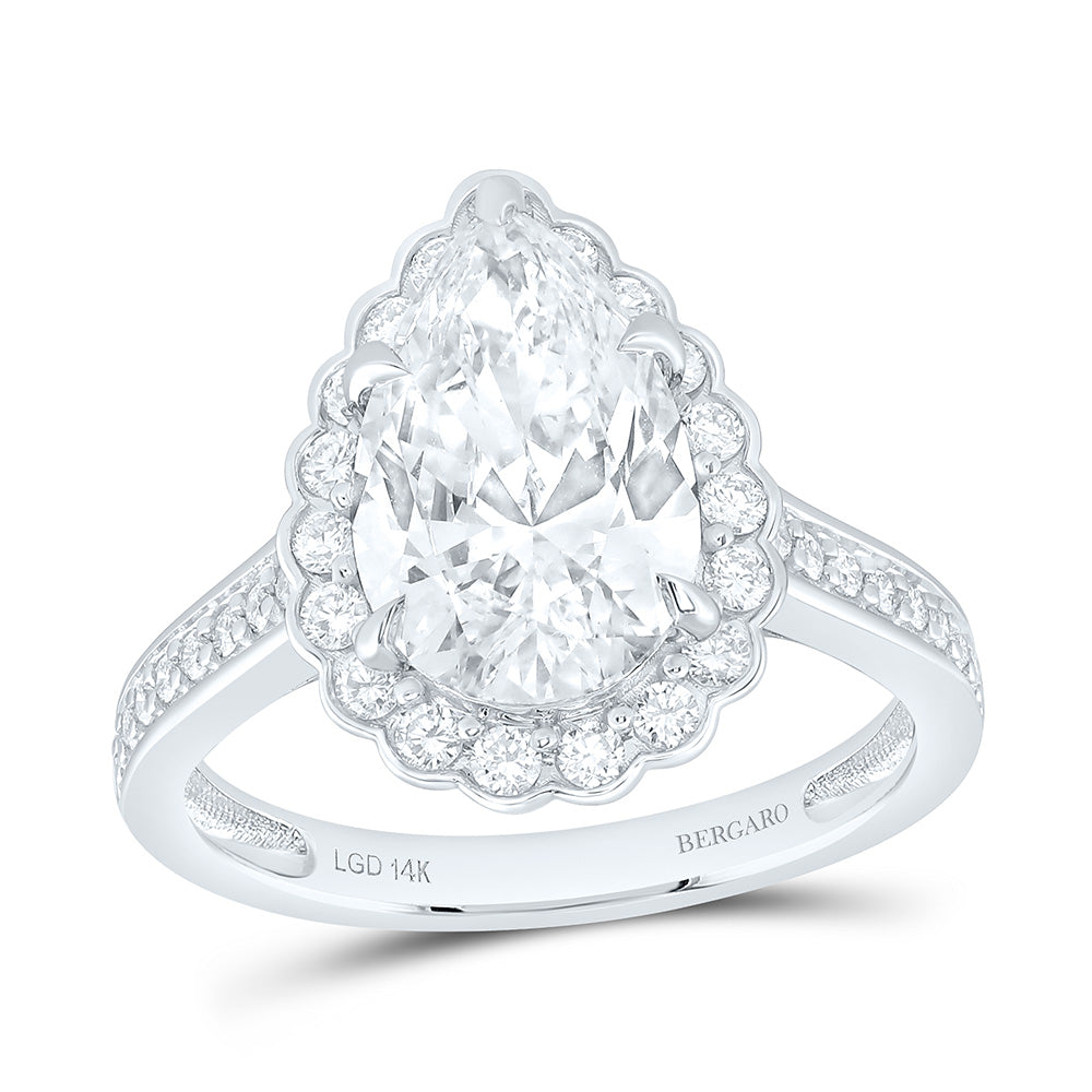14K Yellow Or White Gold 3 1/2 Cttw Lab Grown Diamond 3 Cttw Center Pear Single Halo Engagement Ring