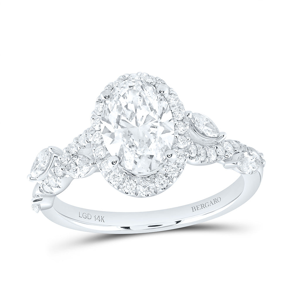 14K Yellow Or White Gold 2 Cttw Lab Grown Diamond 1 1/2 Cttw Center Oval Single Halo Engagement Ring