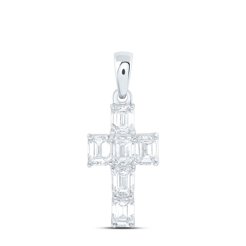 14K Yellow Or White Gold 1 1/2 Cttw Lab Grown Diamond Fashion Emerald Cross Pendant