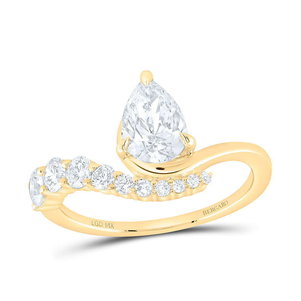 14K Yellow Or White Gold 1 1/2 Cttw Lab Grown Diamond 1 Cttw Center Pear Engagement Ring