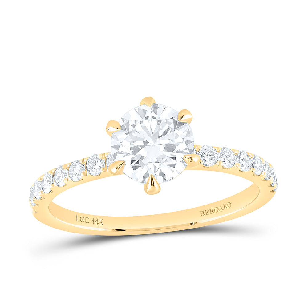14K Yellow Gold 1 1/2 Cttw Lab Grown Diamond 1 Cttw Center Round Engagement Ring