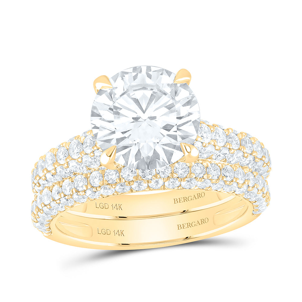 14K Yellow Gold 5 Cttw Lab Grown Diamond 3 Cttw Center Round Bridal Set